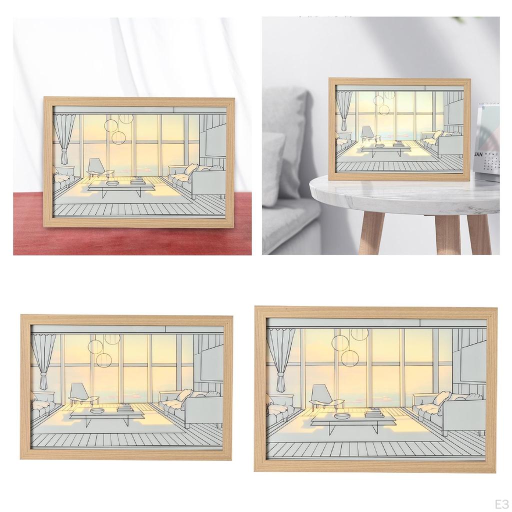 Decorative Painting with Light Rectangle Sunset Shadow Box Lighting Art Aesthetic Poster