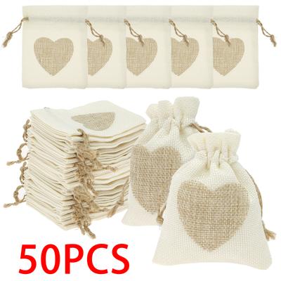 50Pcs Cotton Linen Drawstring Bag Burlap Gift Candy Packaging Bag DIY Wedding Favor Birthday Party Decor Jewelry Pouches