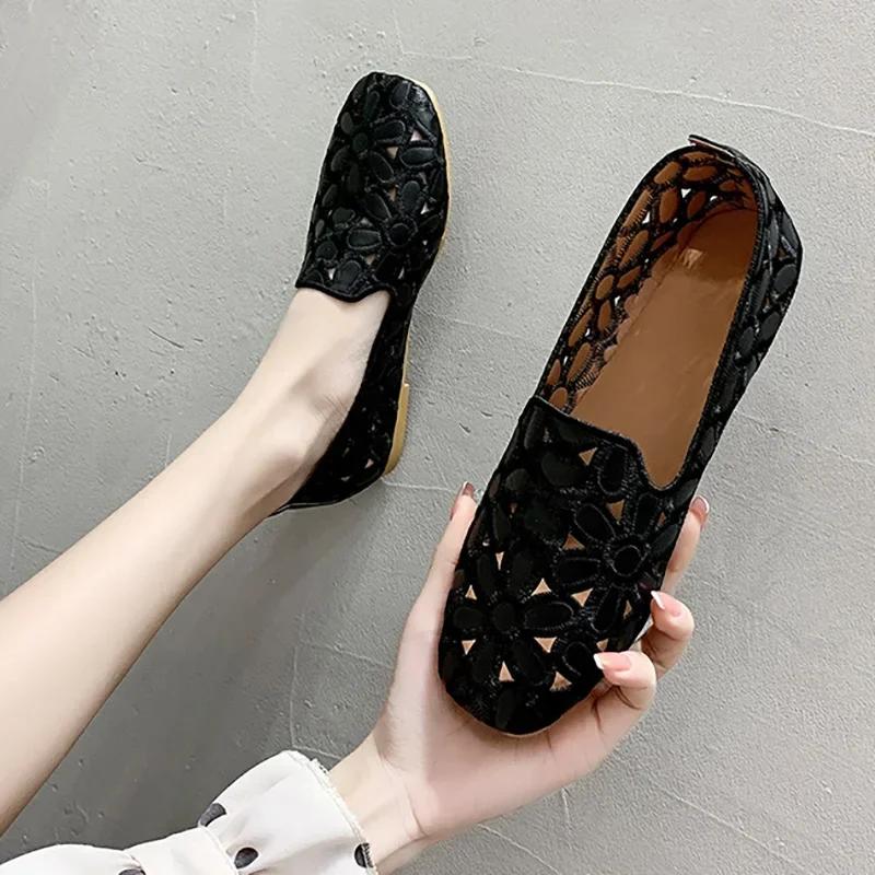 Fashion Women Flats Slip on Loafers Foldable Flats for Women Square Toe Single Shoes Hollow Out Fashion Party Casual Fashion Women Shoes