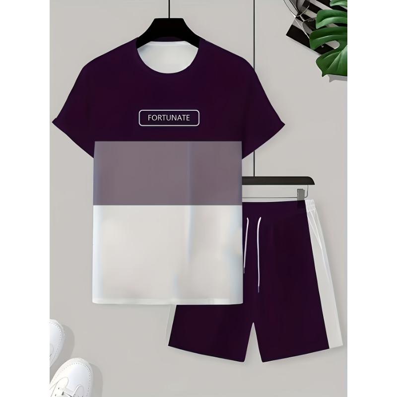 Men's Sports Short Sleeve Top Shorts Set Plus Size Breathable Basketball Sports Clothing Stripe Print T-shirt Shorts 2-piece Set