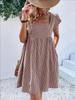 European & American Women's Ruffle Sleeve Square Neck Plaid High-Waisted Dress