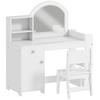 Children's Dressing Table with Stool and LED Mirror, for Ages 3-8, 88.6 x 38.8 x 96.9 cm, White