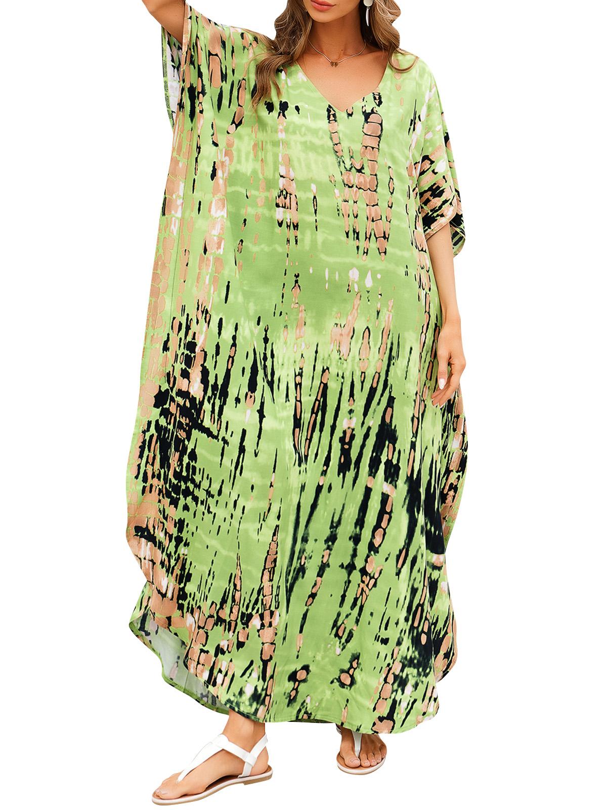 

Женское платье макси большого размера с завязками и принтом с V-образным вырезом, пляжный халат, накидка