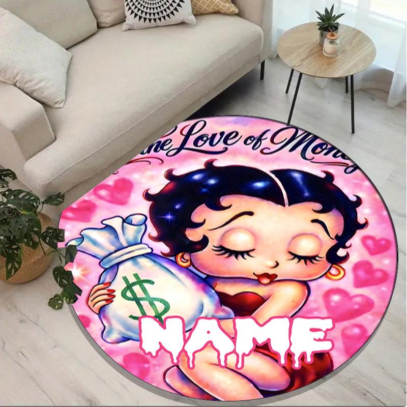Custom Name Personalized Betty Boop Print Round Rug, Versatile Home Decor Carpet, for Playroom, Apartment, Balcony, Entryway, Hallway Gift