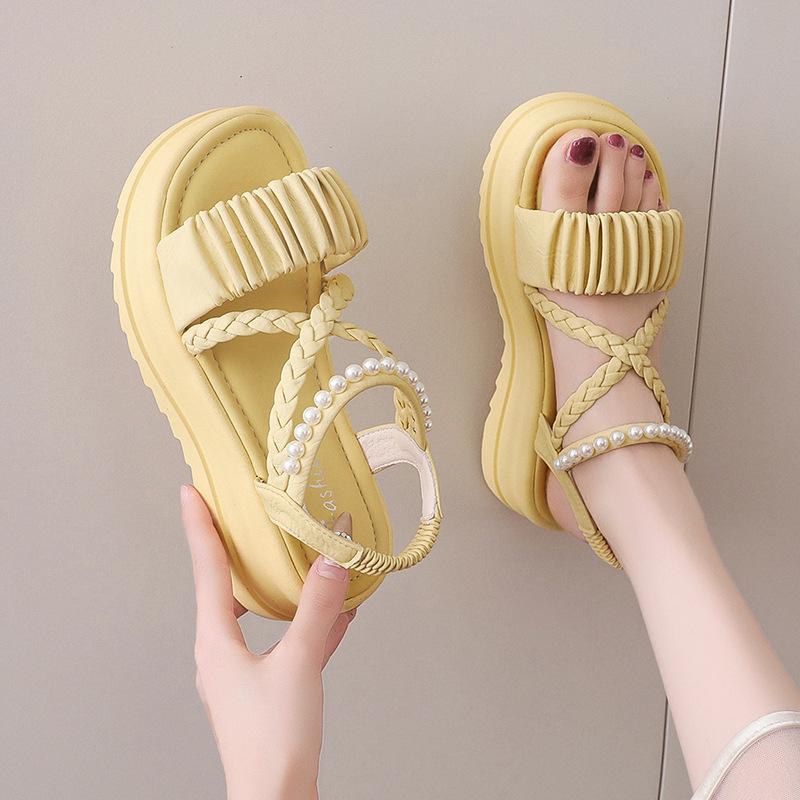 Large size sandals for women's new summer platform with fairy style pearls with skirts, beach shoes for women
