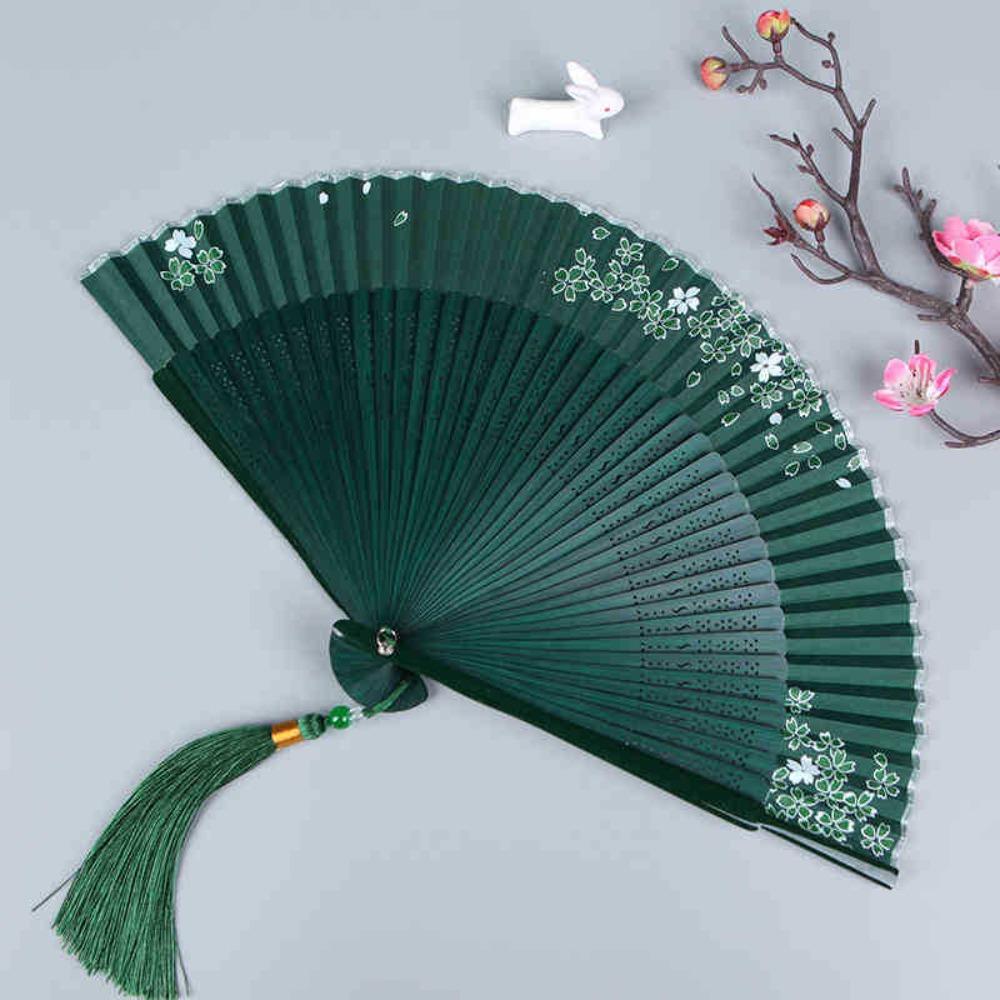 Ancient Cheongsam Fan Bamboo Rib Dance Hand Fan Portable Cherry Blossoms Folding Fan  Summer