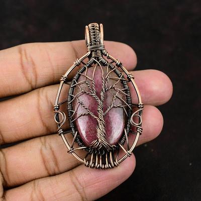 Tree Of Life Rhodonite Pendant Gemstone Pendant Copper Wire Wrapped Pendant Designer Jewelry Handmade Pendant Rhodonite Jewelry Gift For Her