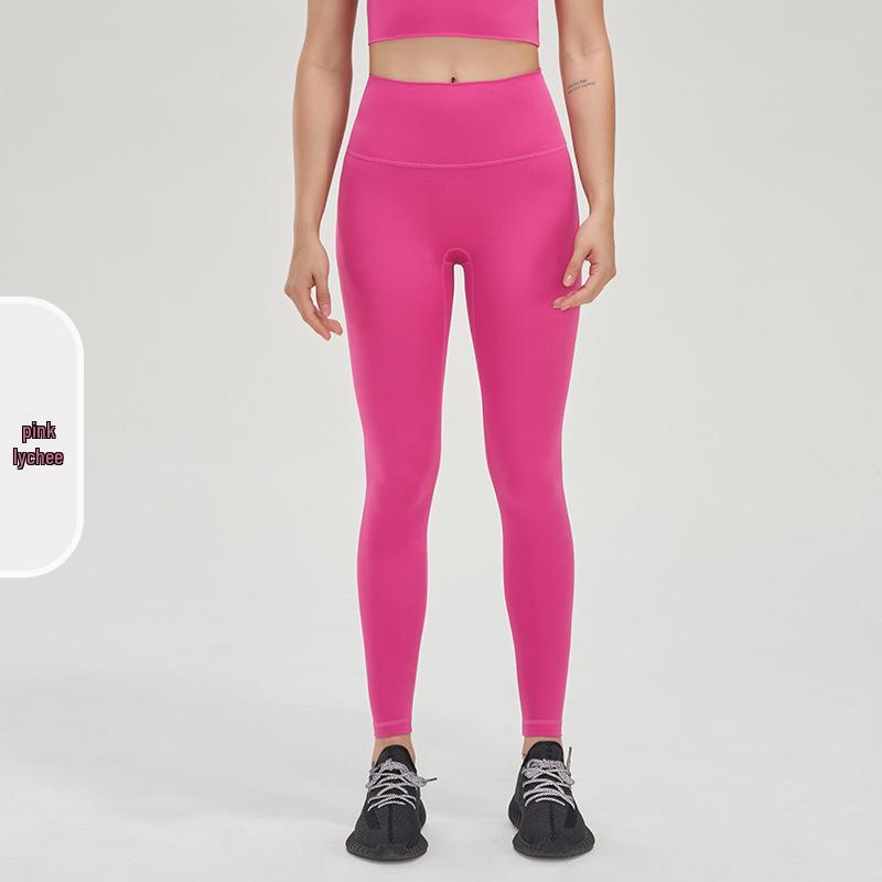 Pantaloni da Yoga da Donna a Vita Alta, Effetto Solleva Glutei Color Pesca - Senza Cuciture Visibili, Sensazione Nuda