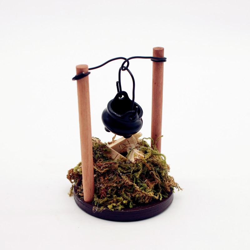 Diy Dollhouse Toy Miniature Outdoor Garden Scene Lightable Hanging Stove Fire Pile Model Kitchen Firewood Pile Kids Pretend Toys