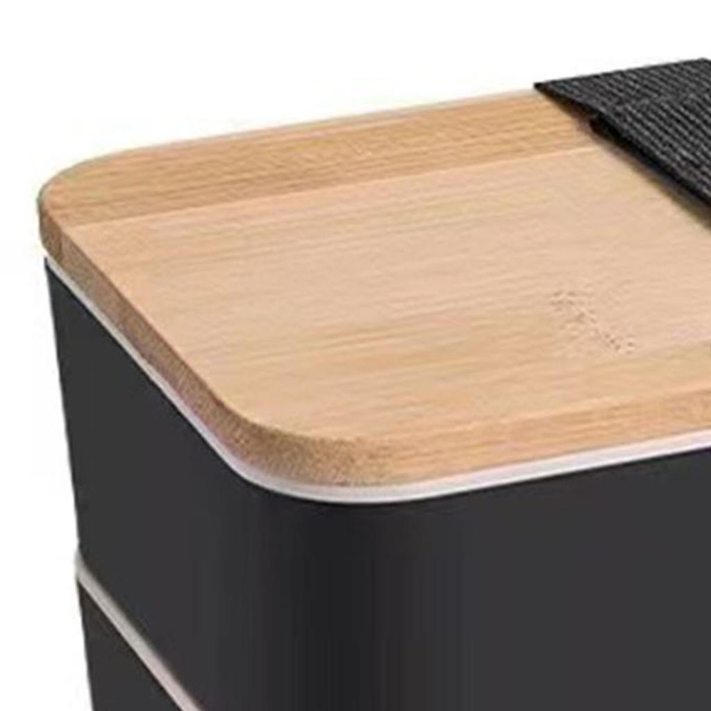 Double Layer Bento Box Multipurpose Wooden Lid Compartment Bento Lunch Box for Work School Home 1200ML Black