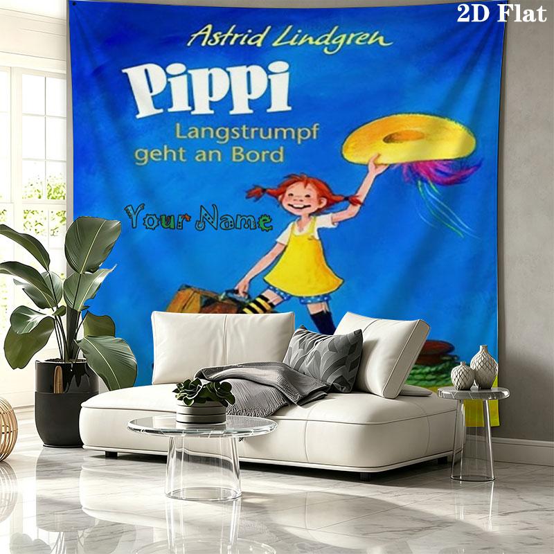 Pippi Longstocking Custom Name Wall Tapestry Aesthetic Wall Hanging Printed Fabric Blanket Decorative Tapestries for Bedroom Living Room Home Decor
