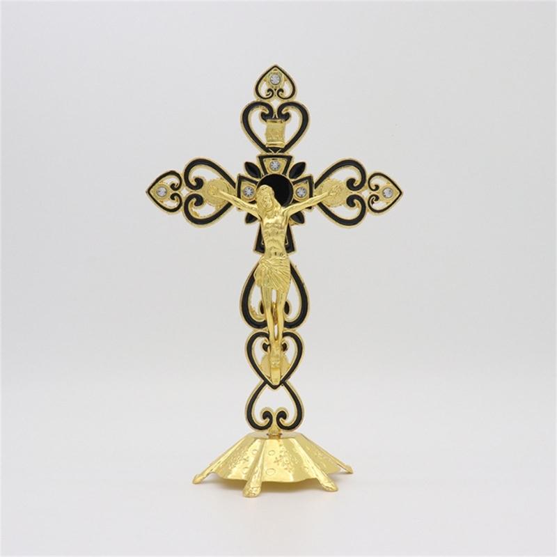 Crucifix Sculpture Cross Statue Catholic Figurine Standing Crucifix for Home Altar Living Room Table Bedroom