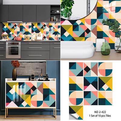 Geometric Colorful Pattern Tiles Wall Sticker Kitchen Backsplash Oil-proof Bathroom Home Decor Self-adhesive Art Wall Decals