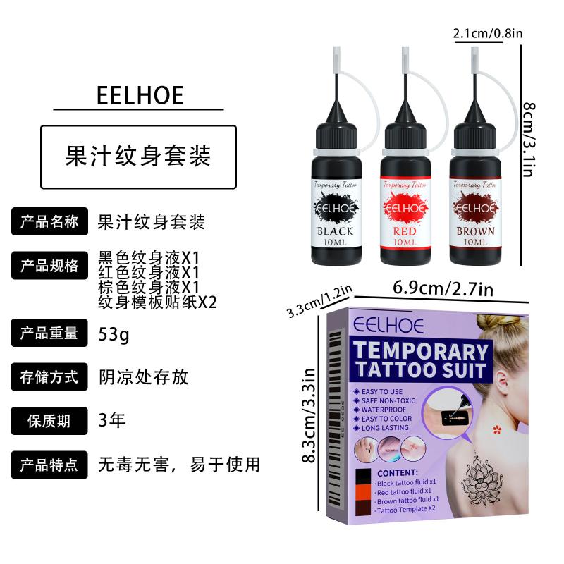 Juice Tattoo Set for Skin Waterproof Embroidery Template Temporary Tattoo Liquid for DIY Body Art and Celebrations