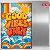 2D Flat, 1pc Good Vibes Only Metal Sign Wall Art, Groovy 3D Text, Sun And Waves, Daisies, Rainbow Stripes, Retro Home Decor, Ideal for Bedroom Living