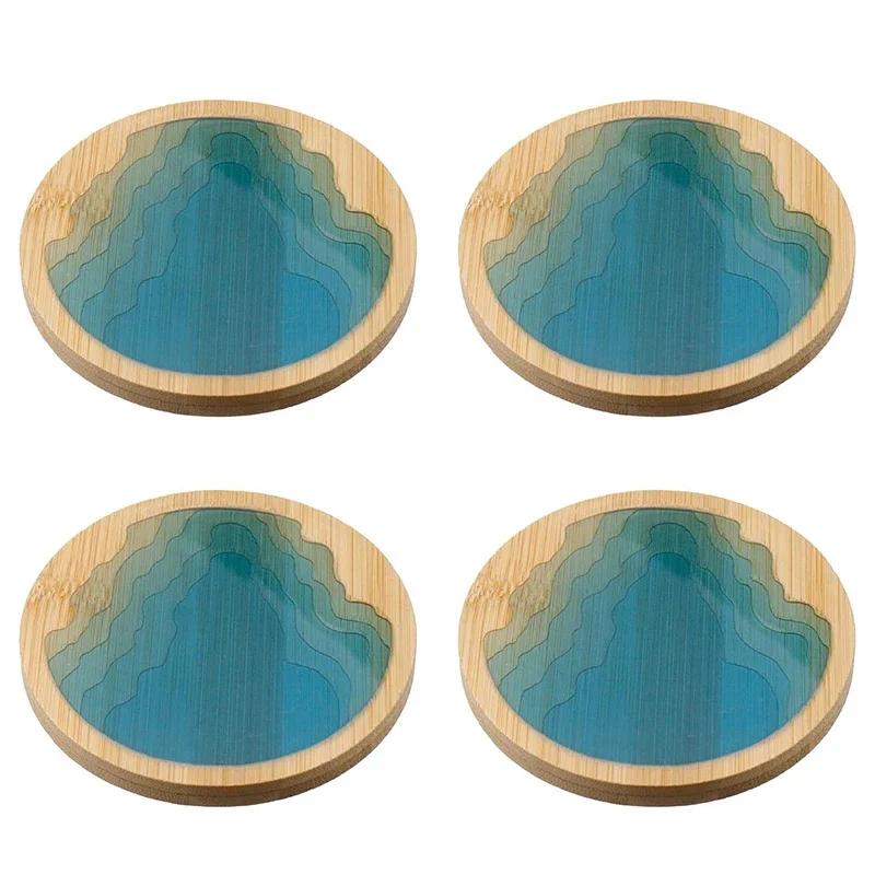 4pcs Wooden Coaster Set Non-slip Teacup Mat Heat Insulation Tableware Pad Thicken Pot Holder Table Placemat Kitchen Accessories