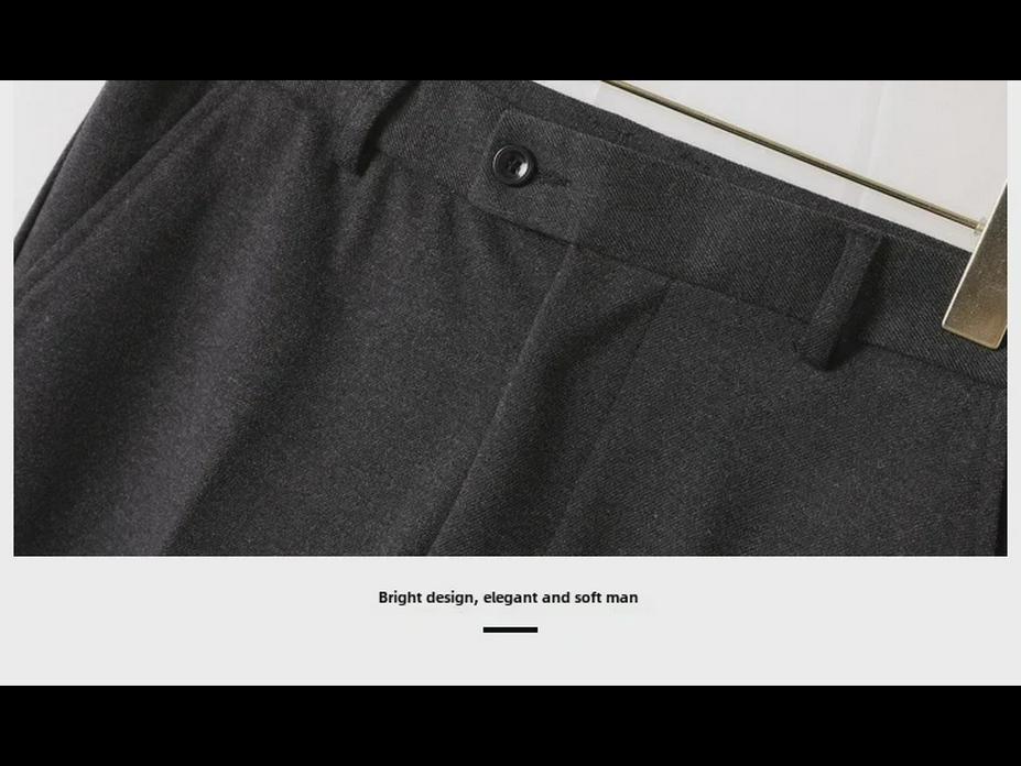 Men’s Casual Woolen Nine-Point Trousers - Autumn Business Loose Fit, Solid Color, Trendy Design.