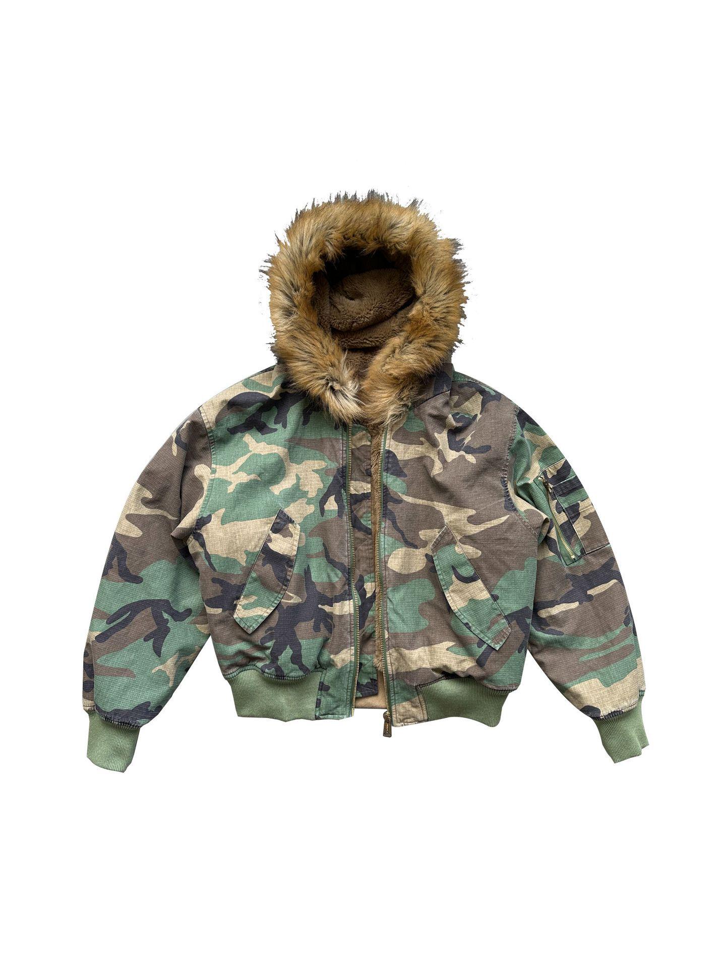 Men s Reversible Camouflage Jacket - Thickened Imitation Rabbit Fur Collar and Lining, Winter Cotton Coat XXL