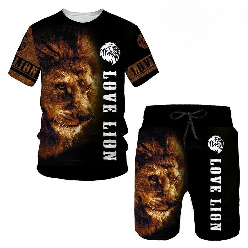 T Shirt & Shorts Sets 2piece Suit for Mens Animal Pattern Print Short Sleeve Tracksuit Leisure 3D Polyester Man's Set