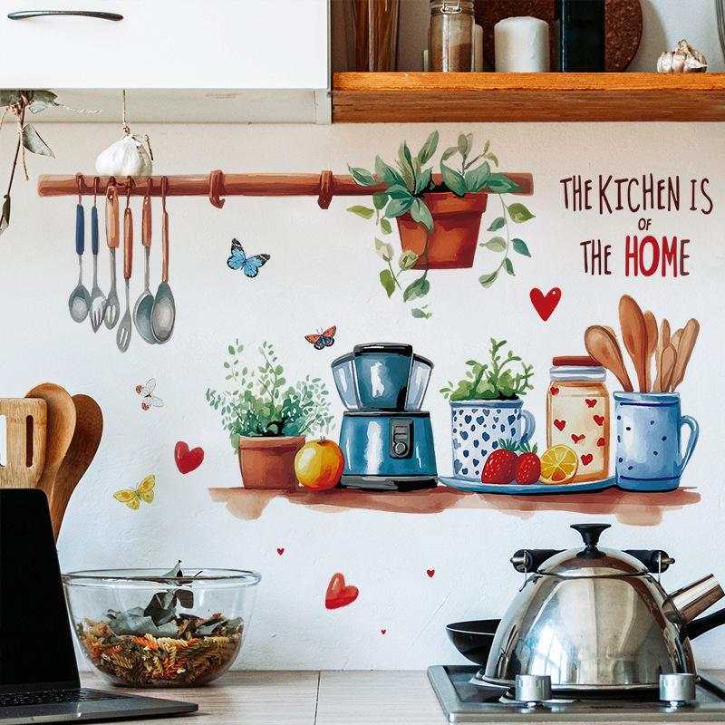 Creative Kitchen Wall Stickers Kitchen Utensils Wall Stickers Kitchen Dining Room Home Decoration Wall Stickers Self-adhesive Wall Stickers