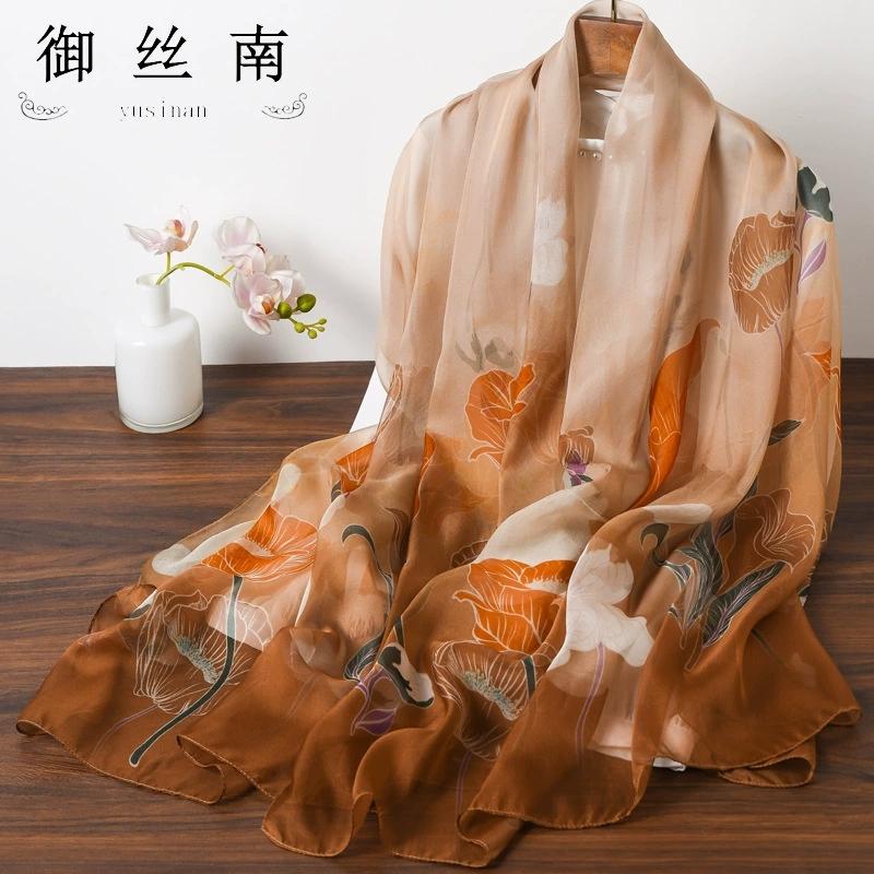 Spring Summer Women Large-size Printed Beach Shawls Muslim Hijabs Travel Thin Sunscreen Scarf/Scarves 100% Silk Beach Scarf