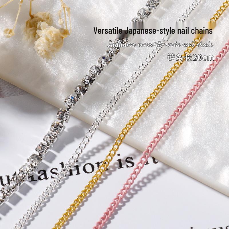 

Luxury Rhinestone Metal Nail Chain Decoration - Frosted Powder Finish