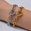 Chunky Heart Bracelet Stainless Steel Thick Rolo Link Chain Heart Carabiner Lock Non-Tarnish Zircon for Women