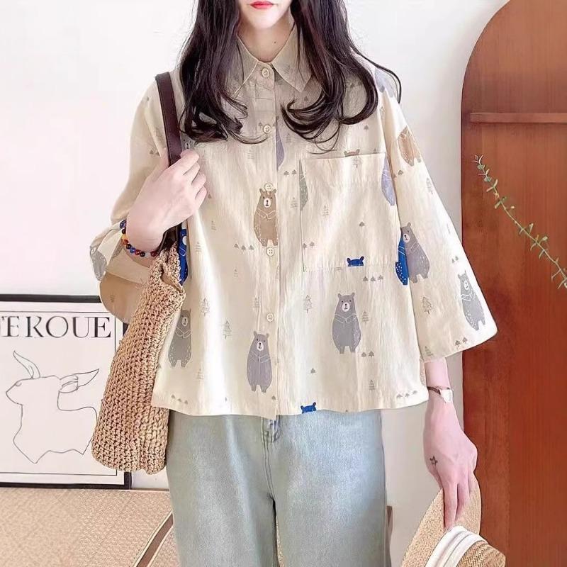 Short Sleeve Collar Shirt Women's Summer Casual Loose Original Style Short Cartoon Small Top Tide