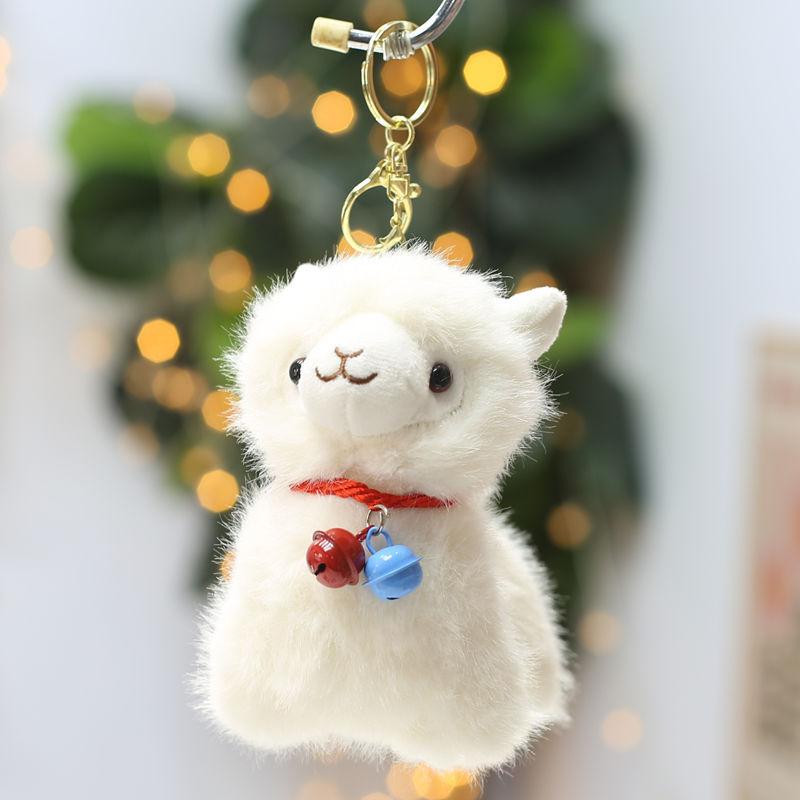 Fluffy Plush Alpaca Keychain with Vibrant Colorful Bells Cute Charm for Backpack Car Key Pendant