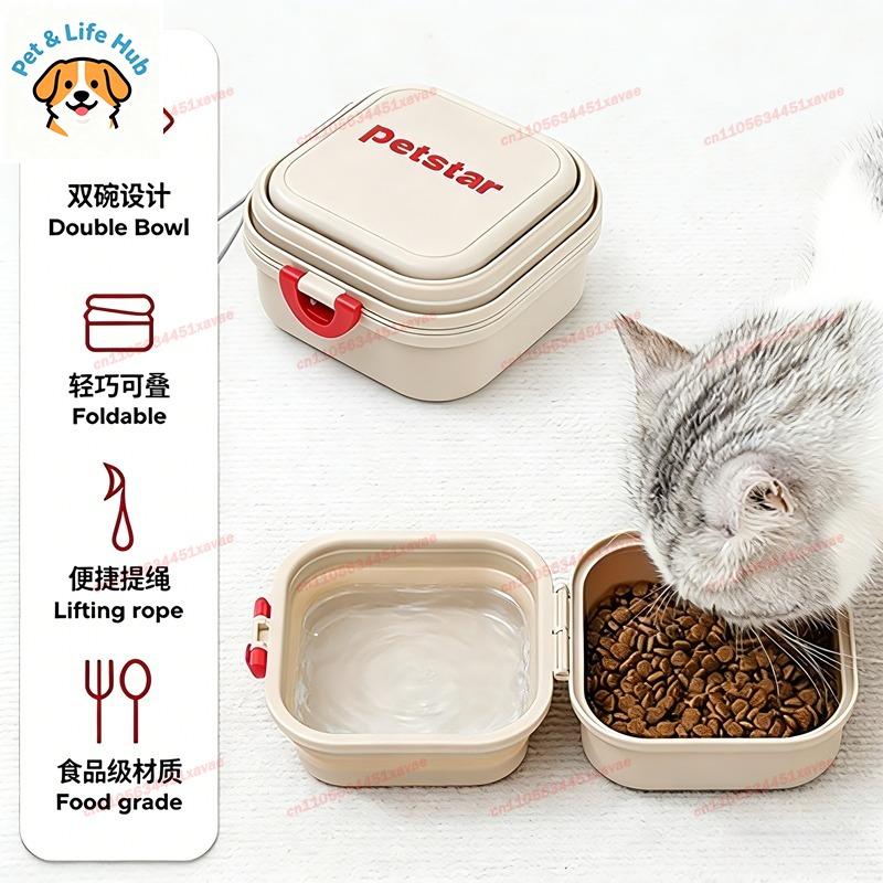 Collapsible Dog Water Bowl Portable 2-in-1 Pet Food Water Feeder with Lid Travel Dog Bowl for Outdoor Walking Camping Puppy Cat