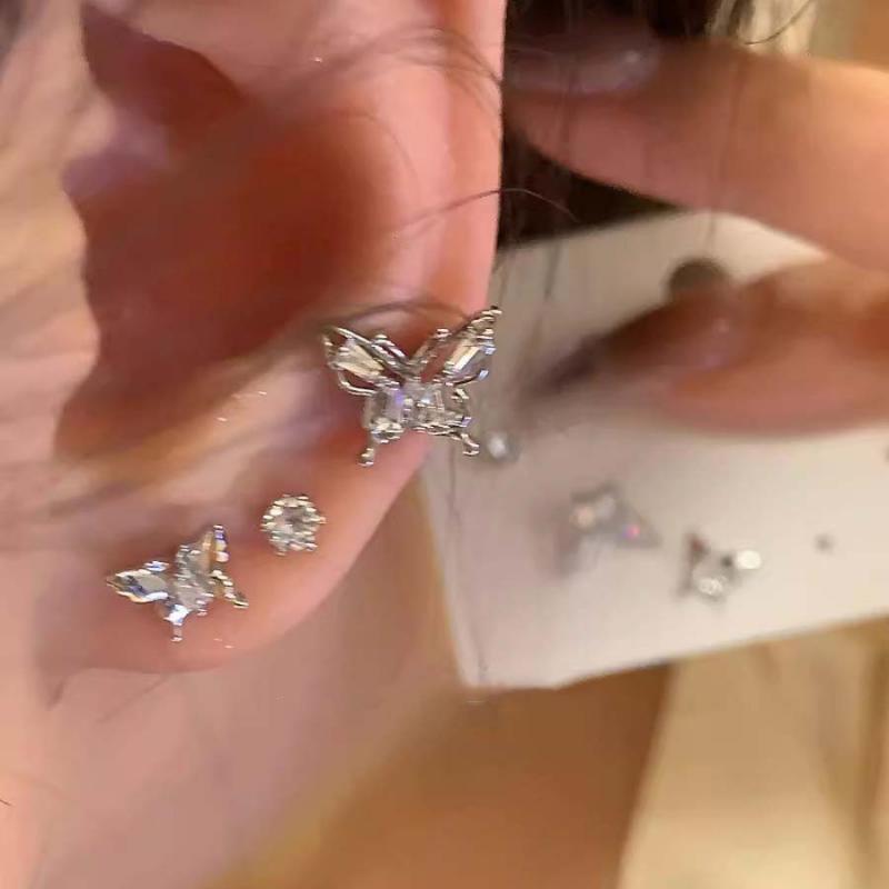 6Pcs/Set Vintage Aesthetic Crystal Butterfly Stud Earrings for Women Men Delicate Zircon Small Earrings Y2K Jewelry Accessories