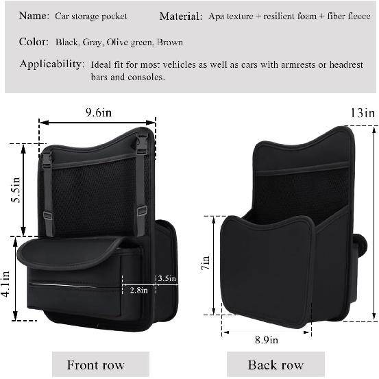 Car Organizer Storage Between Seats, Leather Large Capacity Automobile Handbag Hanging Store Content Bag, Auto Console Organizer Holder for Snack