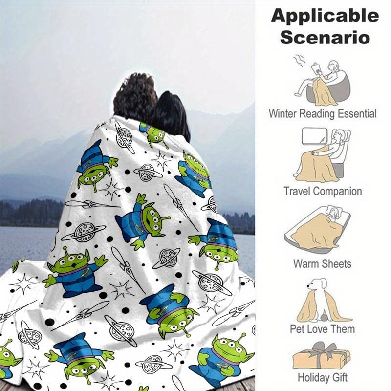 1pc Space Adventure Alien Blanket - Seasonal, Home Decor, Throw, Quilt, Soft Flannel Throw Blanket - Versatile & Cozy for Bedroom, Living Ro