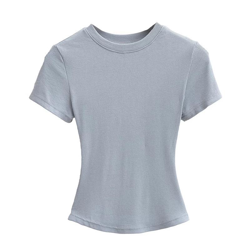 Pure Desire Women's Spicy Girl Round Neck Ribbed Summer T-Shirt