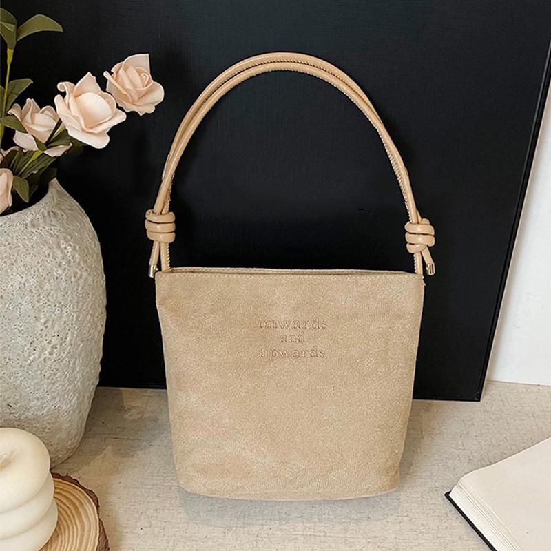 Large Capacity Women's Suede Handbag with Letter Pattern Magnetic Buckle Velvet PU Underarm Bag Retro Korean Style