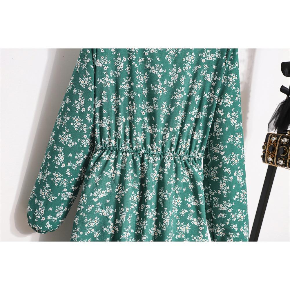 GMXIA Women's Fashion Spring Autumn Floral Print Long Sleeve O-Neck High Waist Casual Dresses