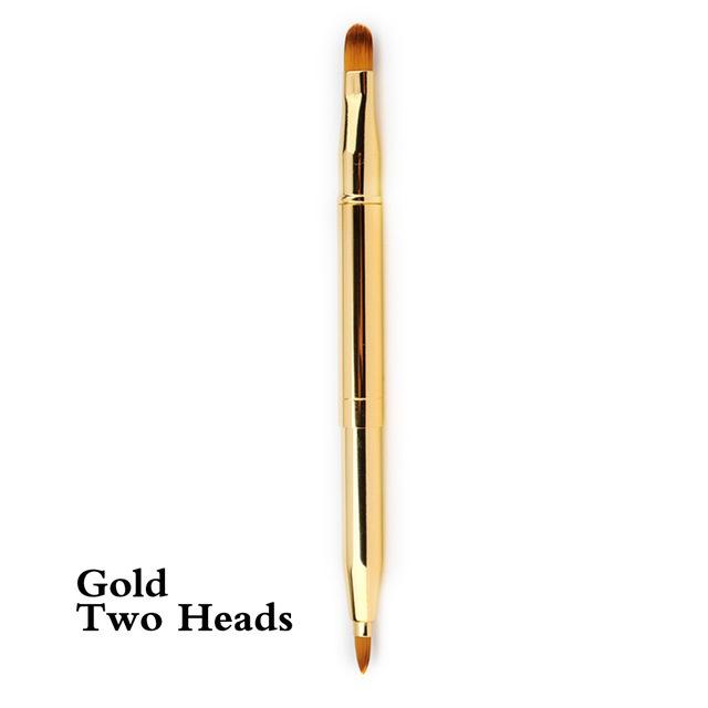 

Нова портативна щітка для губ Висувна металева ручка Пензлі для макіяжу Косметичний інструмент для губної помади Блиск для губ double head золотий