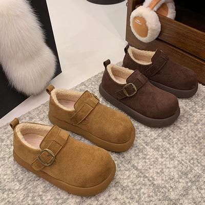Cowhide Full-bun Women's Shoes, Velvet and Thickened Warm One-pedal Cotton Shoes, Non-slip Thick-soled Wool Snow Boots