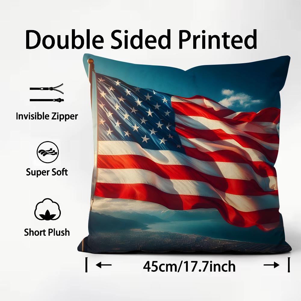 The USA Fashion Cushion Cover Plush Fabric Soft DoubleSided Printed Sofa Warm Winter Home Child Gift Pillow Case