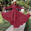 Abito da Spiaggia in Chiffon Super Lungo da Donna Primavera Estate Elegante Manica Lunga Ampio Allacciato Slim Vestiti