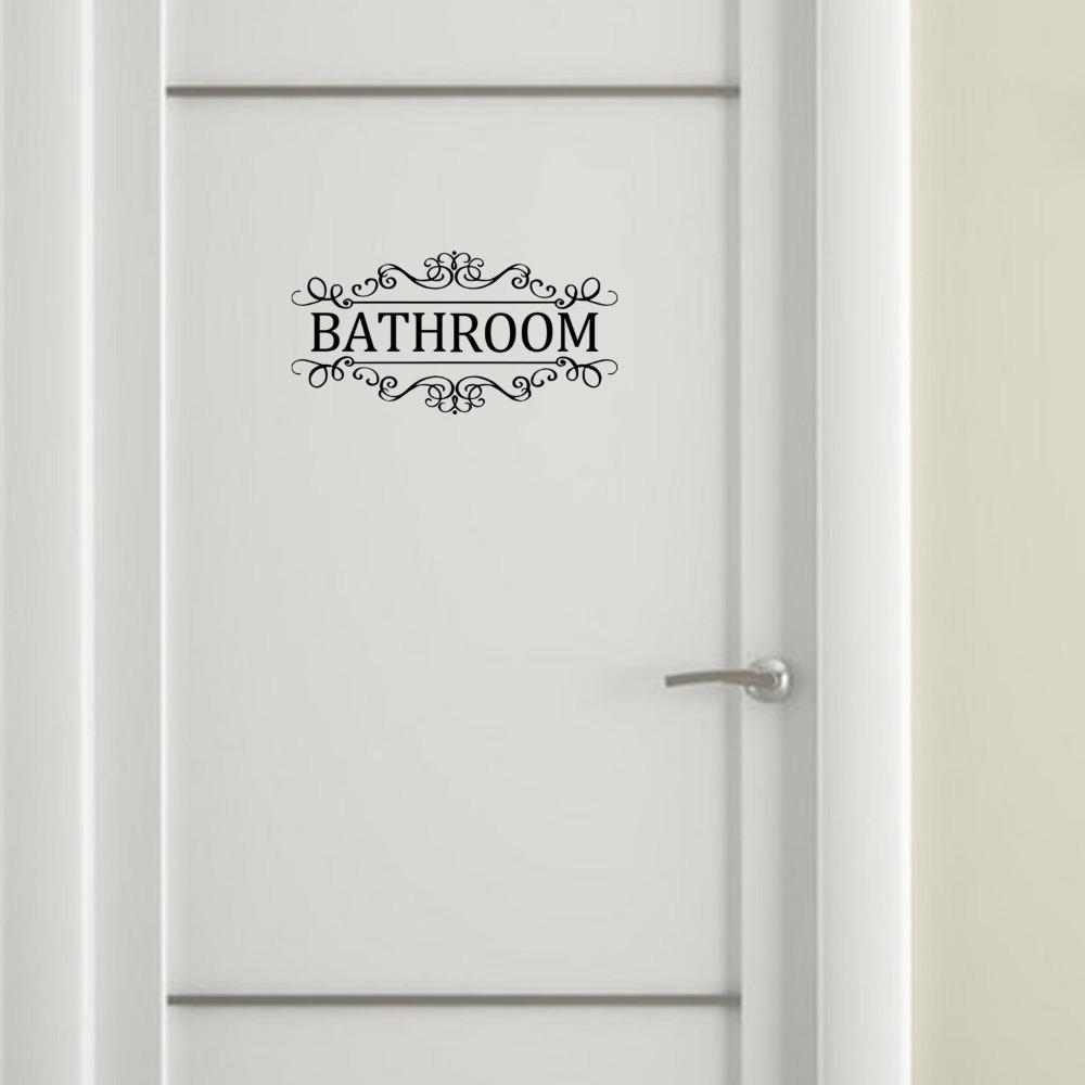 Black Toilet Door Stickers Removable Bathroom Wall Sticker WC Doorway Sign  Cabinet