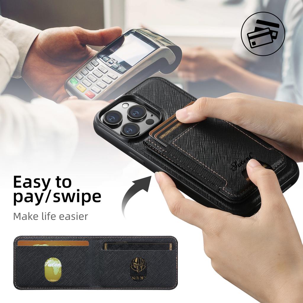 SUTENI H17 For iPhone 12/12 Pro Magnetic Case Cross Texture Leather Phone Back Cover with Detachable Card Bag