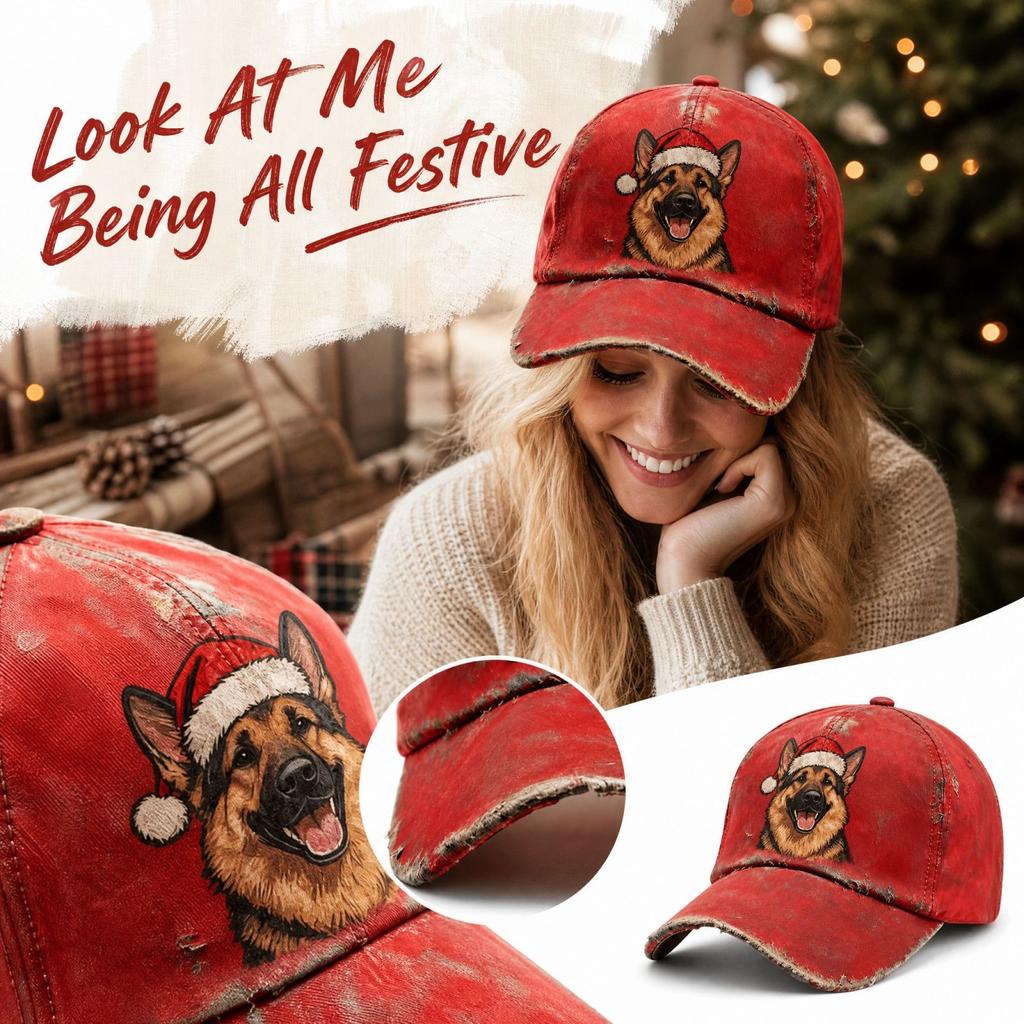 Unisex Christmas Red-Themed Digital Print Curved Baseball