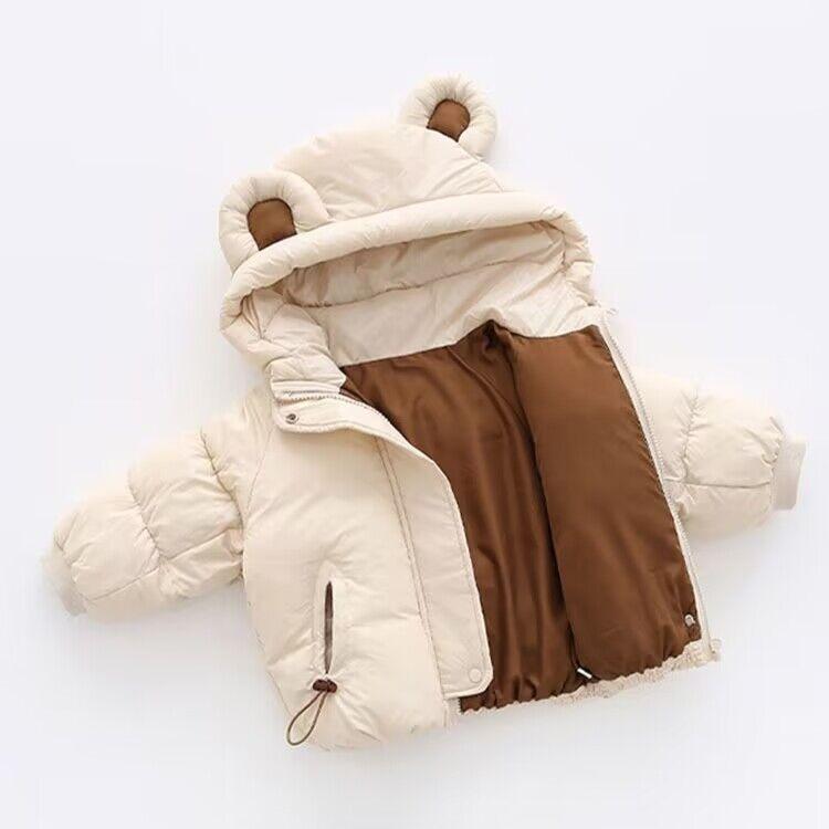 Îmbrăcăminte de iarnă pentru copii, groasă, călduroasă, rezistentă la vânt, pentru băieți și fete, cu ursuleț, desen animat, palton drăguț