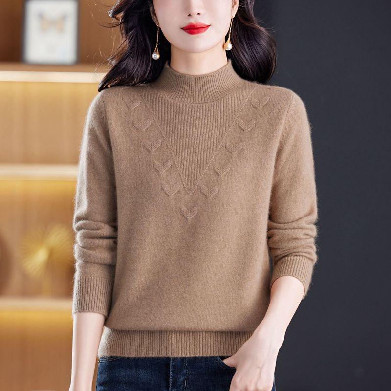 Semi-turtleneck sweater women's new winter fashion versatile warm thickened solid color knitted bottoming shirt outer wear