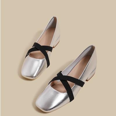 Silver Ballet Single Shoes Women's 2025 Summer New French Cross Evening Breeze Light Mouth Temperament Flat Mary Jane Shoes
