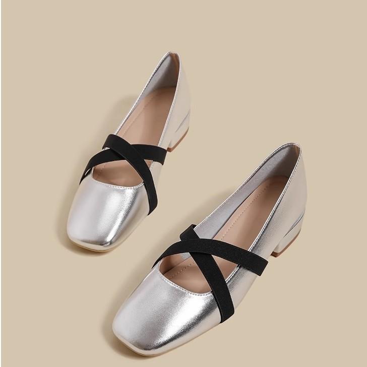 Silver ballet single shoes women's 2025 summer new French cross evening breeze light mouth temperament flat Mary Jane shoes