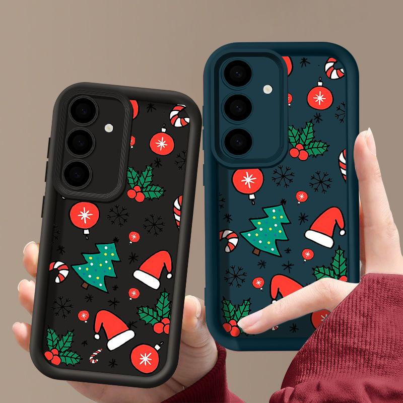 Silikonový kryt se vzorem vánočního stromečku pro Samsung S25 S24 FE S23 S22 S21 Ultra A54 A34 A55 A35 A14, nárazuvzdorný