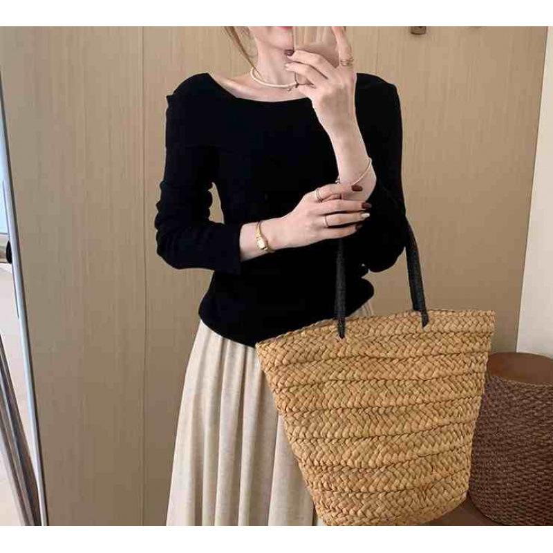 

Сладкий женский топ с открытыми плечами, квадратным вырезом, длинными рукавами, осенний новый приталенный вязаный свитер-свитер с базой One Size