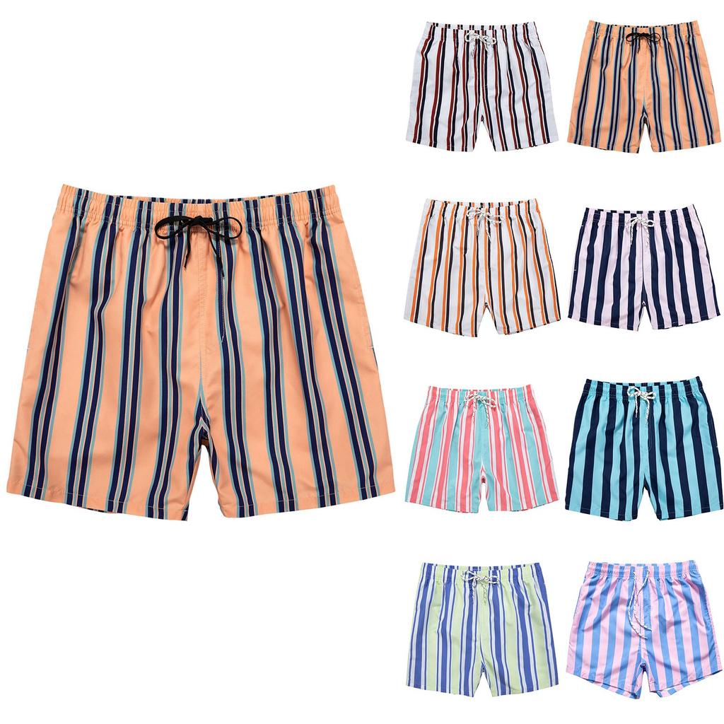 Men's Striped Print Casual Fashion Shorts Men's Printed Loose Breathable Shorts